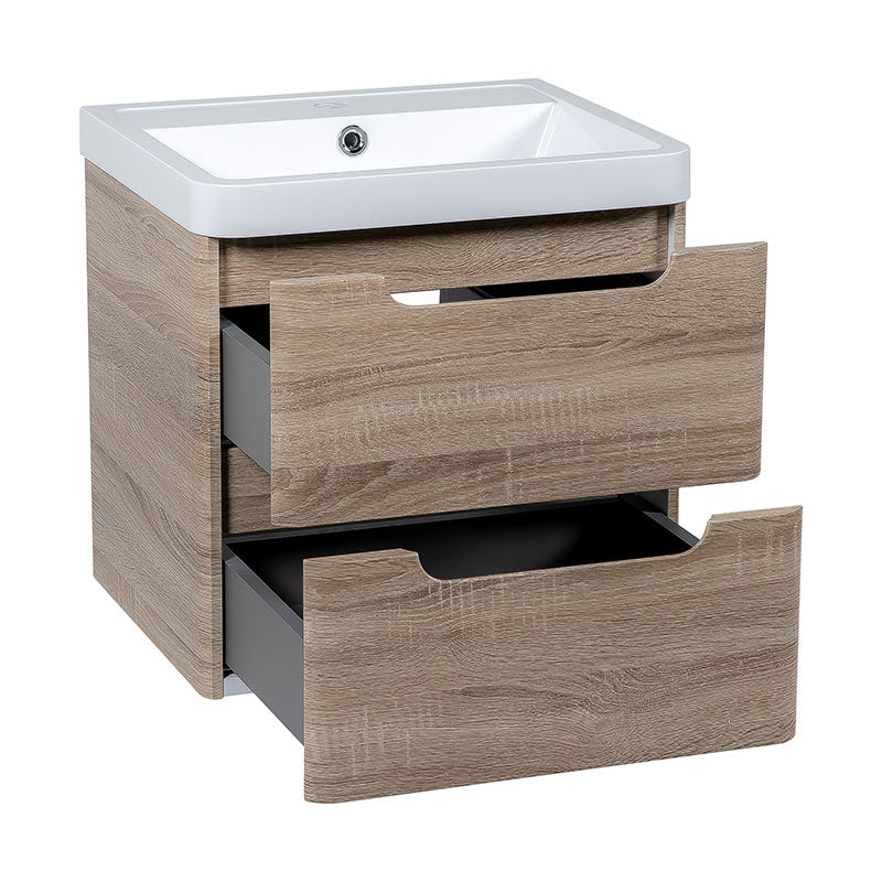 Tailored Bathrooms Monza Wall Hung Vanity Unit & Polymarble Basin (2 sizes, Country Oak) - Brand New Bathrooms