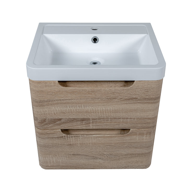 Tailored Bathrooms Monza Wall Hung Vanity Unit & Polymarble Basin (2 sizes, Country Oak) - Brand New Bathrooms