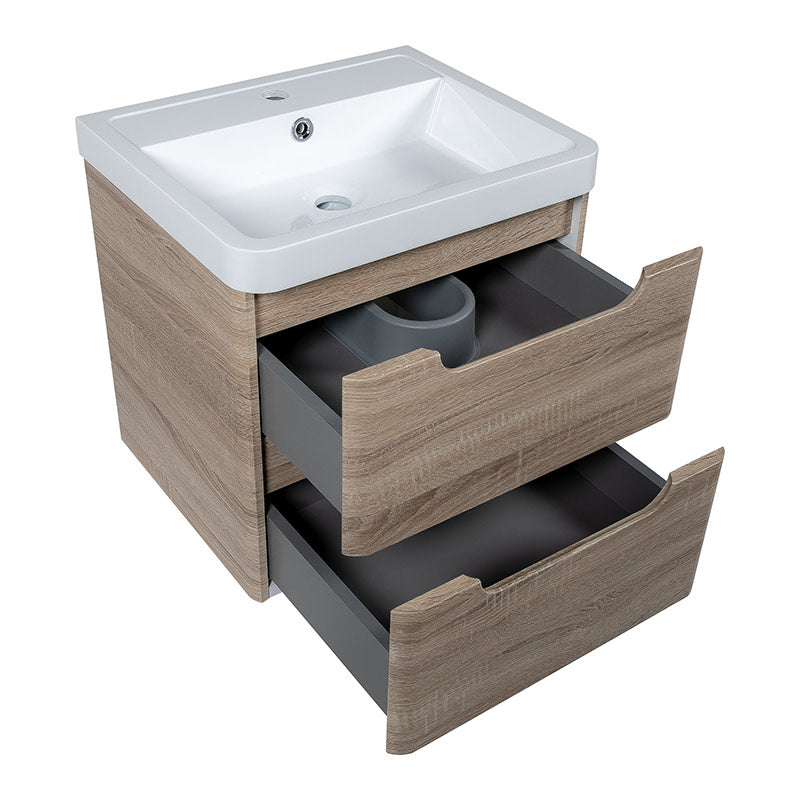 Tailored Bathrooms Monza Wall Hung Vanity Unit & Polymarble Basin (2 sizes, Country Oak) - Brand New Bathrooms