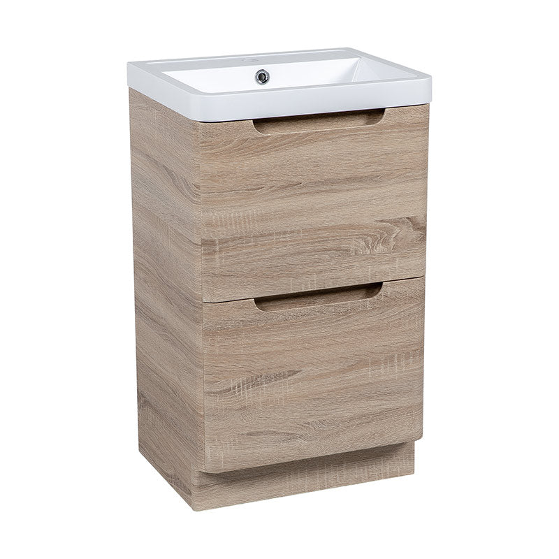 Tailored Bathrooms Monza Floor Standing Vanity Unit & Polymarble Basin (2 sizes, Country Oak) - Brand New Bathrooms