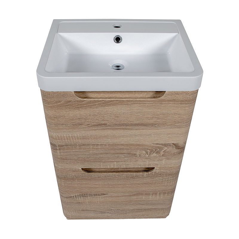 Tailored Bathrooms Monza Floor Standing Vanity Unit & Polymarble Basin (2 sizes, Country Oak) - Brand New Bathrooms