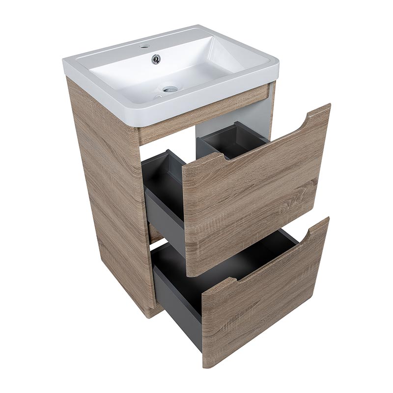 Tailored Bathrooms Monza Floor Standing Vanity Unit & Polymarble Basin (2 sizes, Country Oak) - Brand New Bathrooms