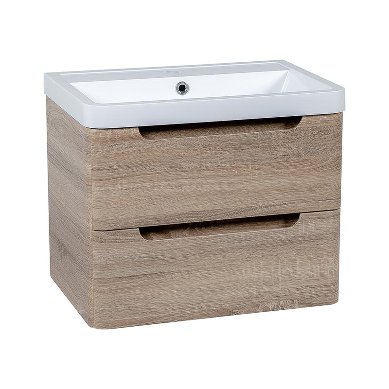 Tailored Bathrooms Monza Wall Hung 600mm Vanity Unit (1 size, Country Oak) - Brand New Bathrooms