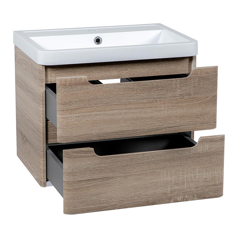 Tailored Bathrooms Monza Wall Hung Vanity Unit & Polymarble Basin (2 sizes, Country Oak) - Brand New Bathrooms