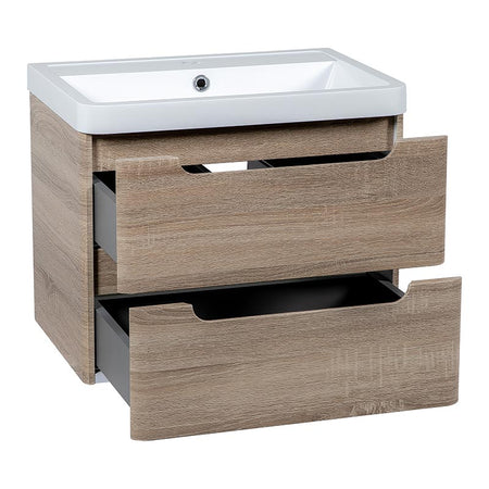 Tailored Bathrooms Monza Wall Hung Vanity Unit & Polymarble Basin (2 sizes, Country Oak) - Brand New Bathrooms