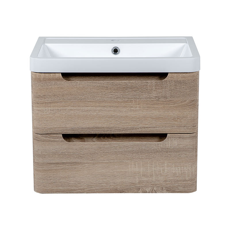 Tailored Bathrooms Monza Wall Hung Vanity Unit & Polymarble Basin (2 sizes, Country Oak) - Brand New Bathrooms