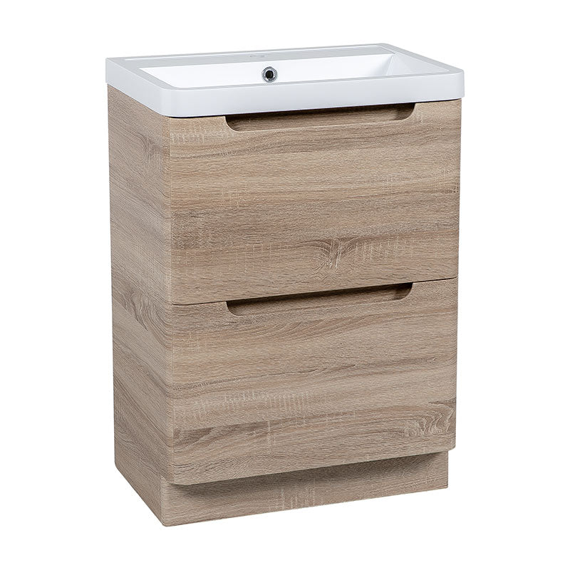 Tailored Bathrooms Monza Floor Standing Vanity Unit & Polymarble Basin (2 sizes, Country Oak) - Brand New Bathrooms