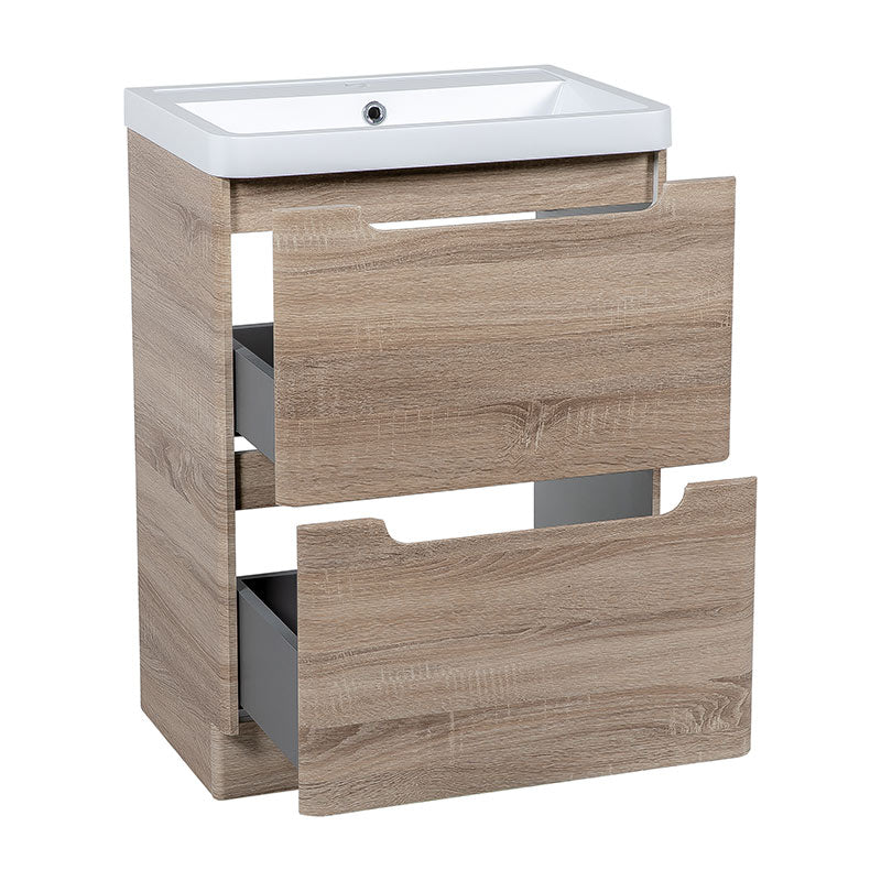Tailored Bathrooms Monza Floor Standing Vanity Unit & Polymarble Basin (2 sizes, Country Oak) - Brand New Bathrooms