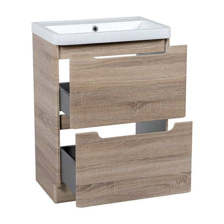 Tailored Bathrooms Monza Floor Standing Vanity Unit & Polymarble Basin (2 sizes, Country Oak) - Brand New Bathrooms