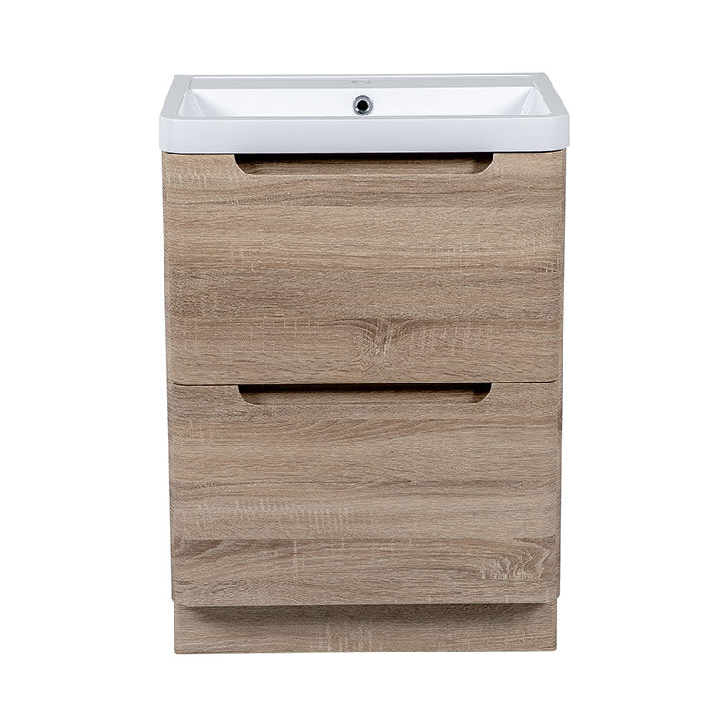Tailored Bathrooms Monza Floor Standing Vanity Unit & Polymarble Basin (2 sizes, Country Oak) - Brand New Bathrooms