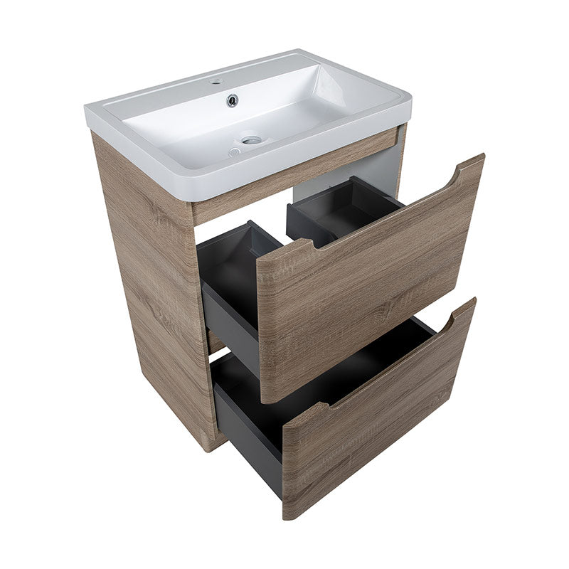 Tailored Bathrooms Monza Floor Standing Vanity Unit & Polymarble Basin (2 sizes, Country Oak) - Brand New Bathrooms