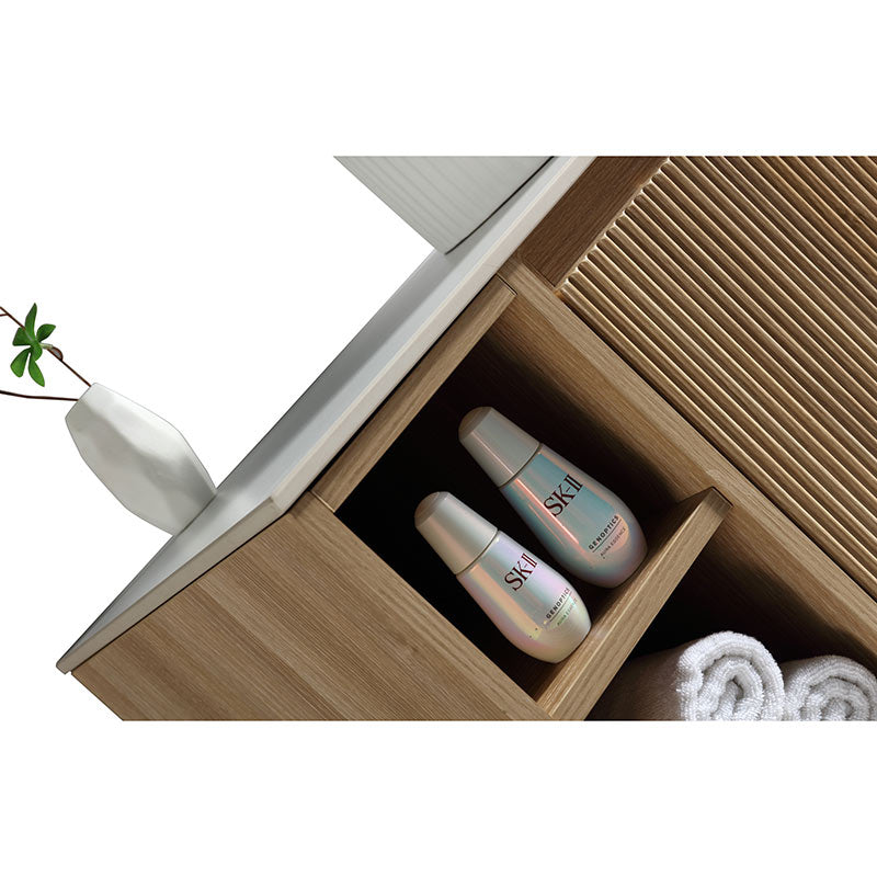 Tailored Bathrooms Flauto Wall Hung 800mm Vanity with Side Storage & Right Hand Sintered Stone Counter Top (1 size, 4 colours) - Brand New Bathrooms