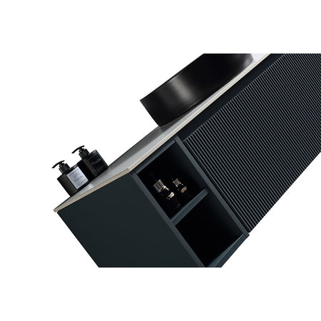 Tailored Bathrooms Flauto Wall Hung 800mm Vanity with Side Storage & Right Hand Sintered Stone Counter Top (1 size, 4 colours) - Brand New Bathrooms