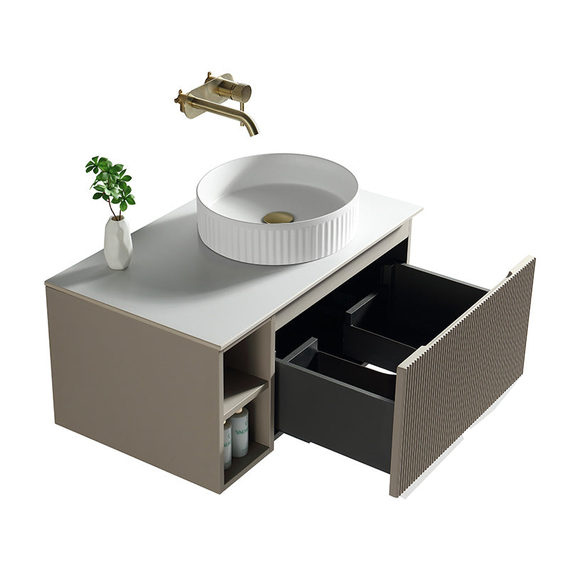 Tailored Bathrooms Flauto Wall Hung 800mm Vanity with Side Storage & Right Hand Sintered Stone Counter Top (1 size, 4 colours) - Brand New Bathrooms