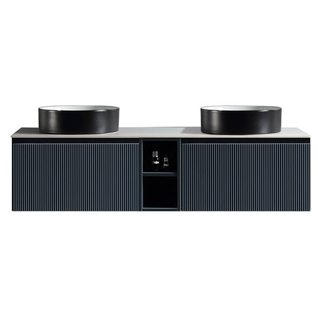 Tailored Bathrooms Flauto Wall Hung Double 1400mm Vanity Unit with Storage Box and Sintered Stone Counter Top (1 size, 4 colours) - Brand New Bathrooms