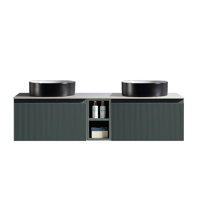 Tailored Bathrooms Flauto Wall Hung Double 1400mm Vanity Unit with Storage Box and Sintered Stone Counter Top (1 size, 4 colours) - Brand New Bathrooms