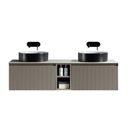 Tailored Bathrooms Flauto Wall Hung Double 1400mm Vanity Unit with Storage Box and Sintered Stone Counter Top (1 size, 4 colours) - Brand New Bathrooms