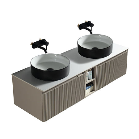 Tailored Bathrooms Flauto Wall Hung Double 1400mm Vanity Unit with Storage Box and Sintered Stone Counter Top (1 size, 4 colours) - Brand New Bathrooms