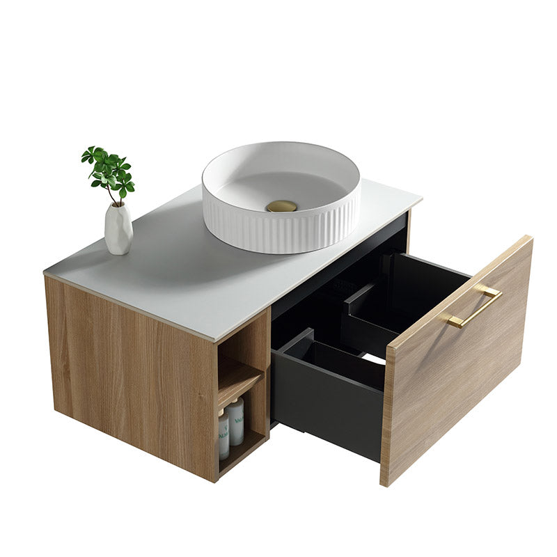 Tailored Bathrooms Piatta Wall Hung 800mm Vanity Unit with Side Storage & Right Hand Sintered Stone Counter Top (1 size, 4 colours) - Brand New Bathrooms