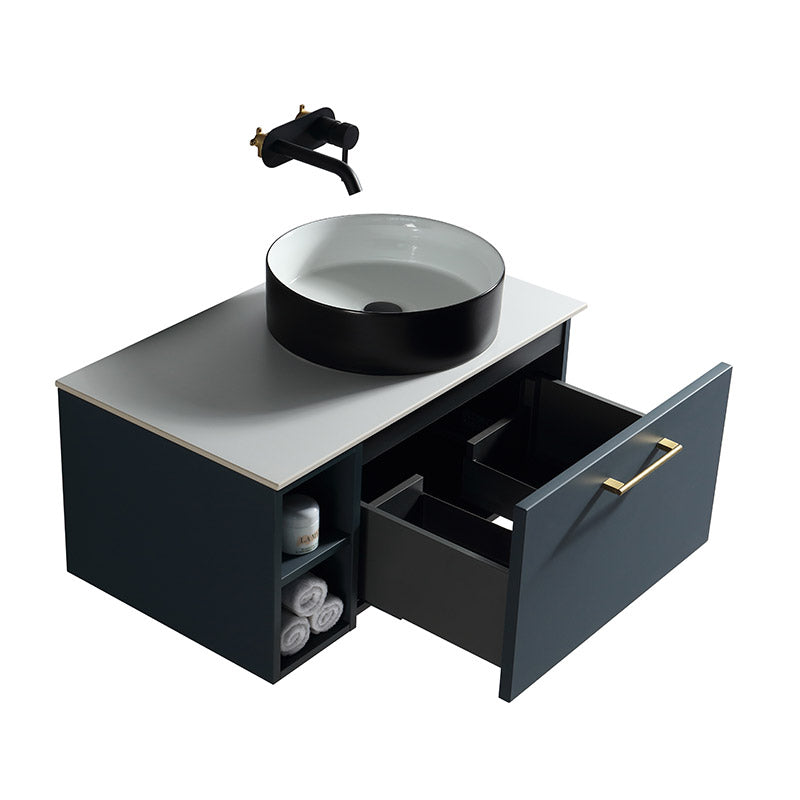 Tailored Bathrooms Piatta Wall Hung 800mm Vanity Unit with Side Storage & Right Hand Sintered Stone Counter Top (1 size, 4 colours) - Brand New Bathrooms