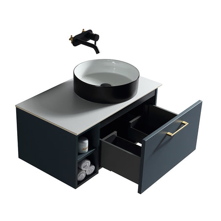 Tailored Bathrooms Piatta Wall Hung 800mm Vanity Unit with Side Storage & Right Hand Sintered Stone Counter Top (1 size, 4 colours) - Brand New Bathrooms