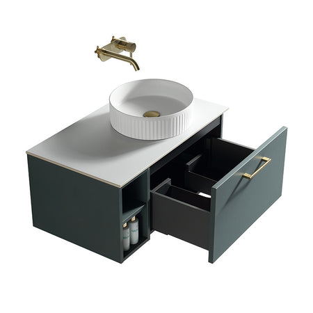 Tailored Bathrooms Piatta Wall Hung 800mm Vanity Unit with Side Storage & Right Hand Sintered Stone Counter Top (1 size, 4 colours) - Brand New Bathrooms