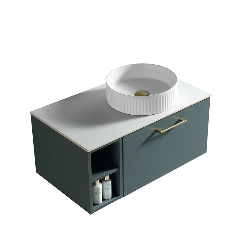 Tailored Bathrooms Piatta Wall Hung 800mm Vanity Unit with Side Storage & Right Hand Sintered Stone Counter Top (1 size, 4 colours) - Brand New Bathrooms