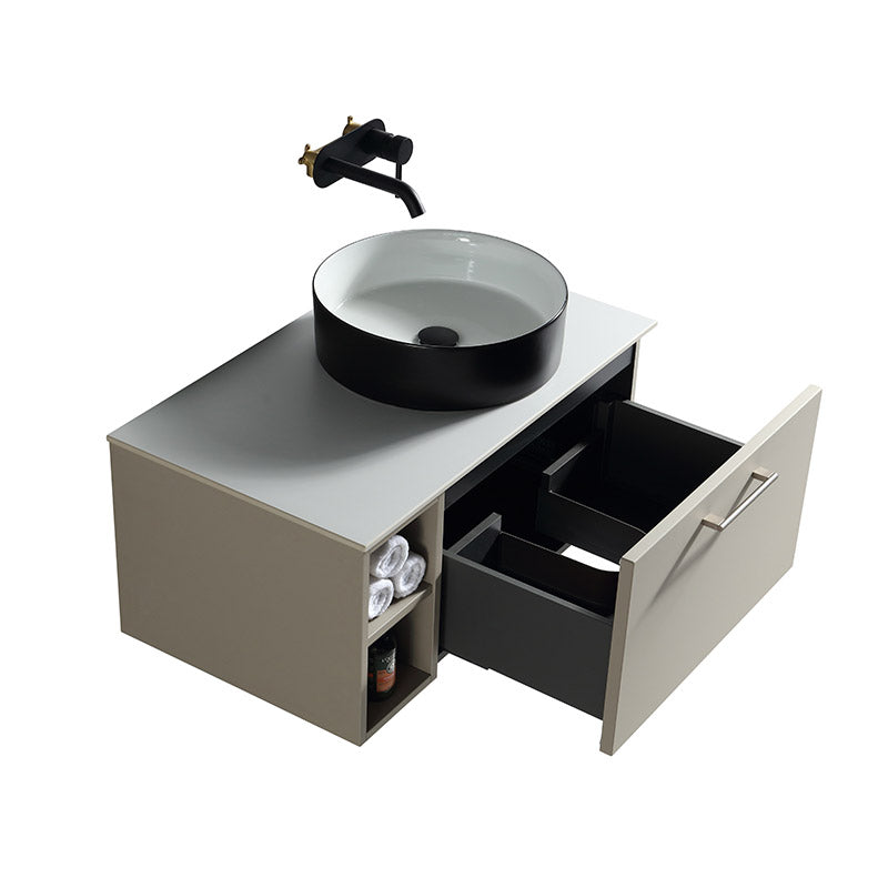 Tailored Bathrooms Piatta Wall Hung 800mm Vanity Unit with Side Storage & Right Hand Sintered Stone Counter Top (1 size, 4 colours) - Brand New Bathrooms
