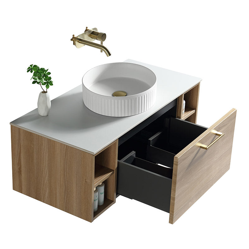 Tailored Bathrooms Piatta Wall Hung 1000mm Vanity Unit with 2 Side Storage Units & Sintered Stone Counter Top (1 size, 4 colours) - Brand New Bathrooms