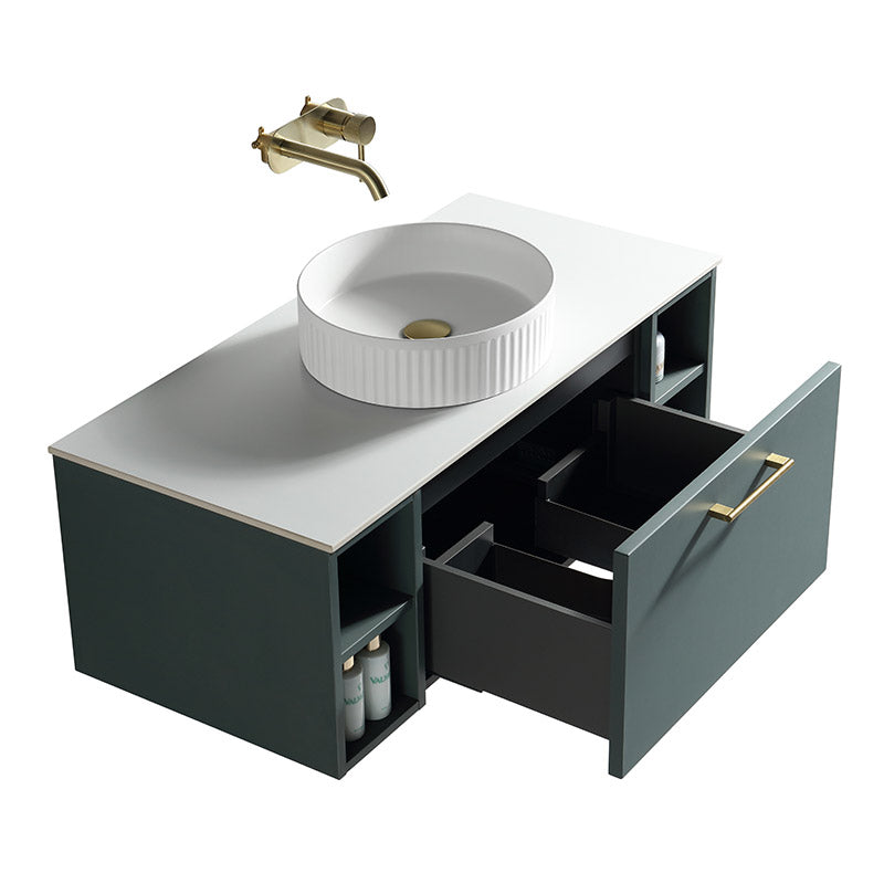 Tailored Bathrooms Piatta Wall Hung 1000mm Vanity Unit with 2 Side Storage Units & Sintered Stone Counter Top (1 size, 4 colours) - Brand New Bathrooms
