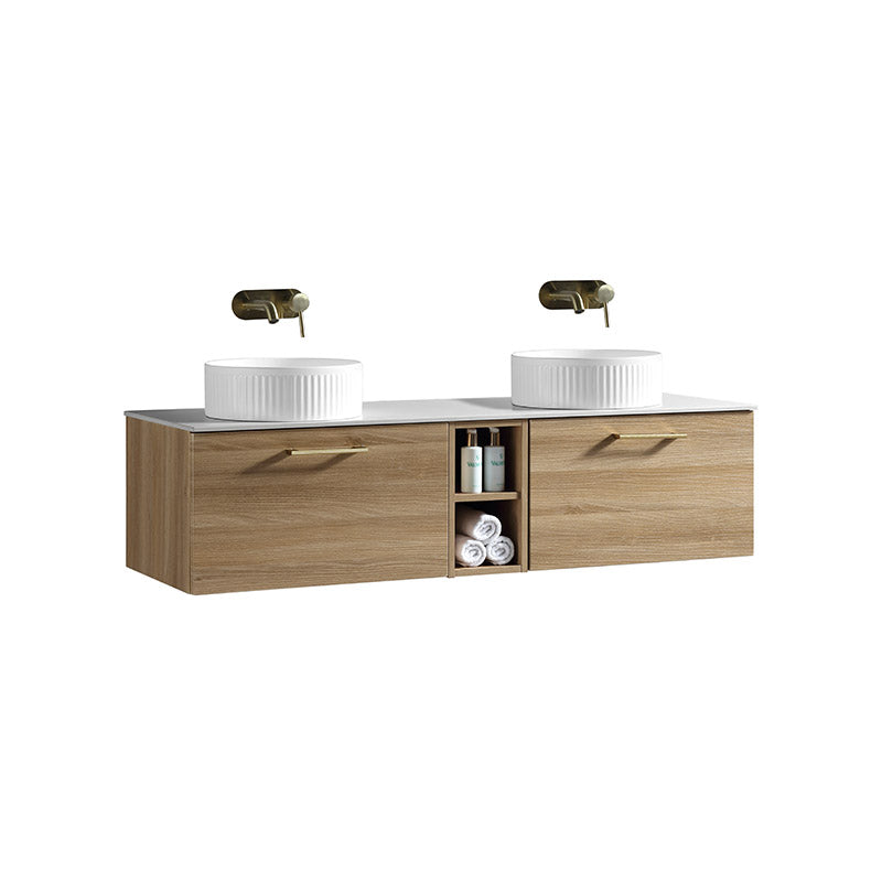 Tailored Bathrooms Piatta Wall Hung 1400mm Double Vanity Unit with Centre Storage and Sintered Stone Counter Top (1 size, 4 colours) - Brand New Bathrooms