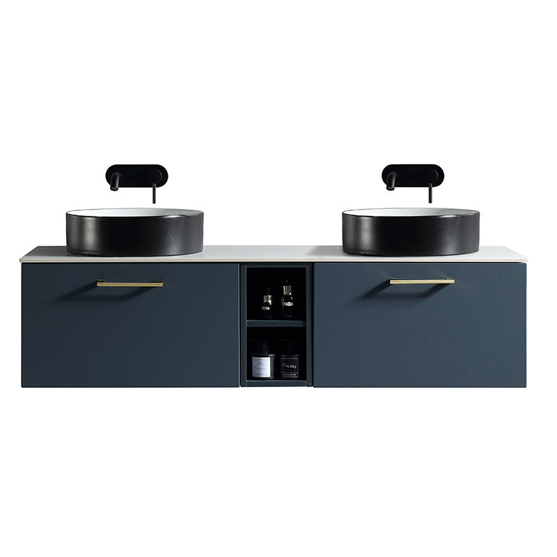 Tailored Bathrooms Piatta Wall Hung 1400mm Double Vanity Unit with Centre Storage and Sintered Stone Counter Top (1 size, 4 colours) - Brand New Bathrooms