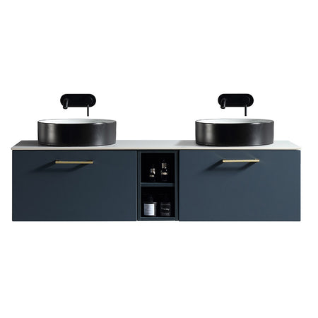 Tailored Bathrooms Piatta Wall Hung 1400mm Double Vanity Unit with Centre Storage and Sintered Stone Counter Top (1 size, 4 colours) - Brand New Bathrooms