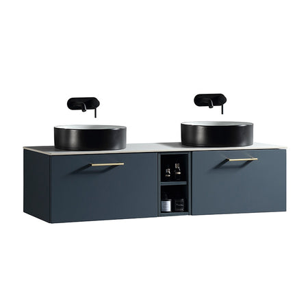 Tailored Bathrooms Piatta Wall Hung 1400mm Double Vanity Unit with Centre Storage and Sintered Stone Counter Top (1 size, 4 colours) - Brand New Bathrooms