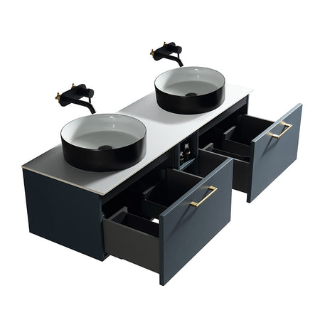 Tailored Bathrooms Piatta Wall Hung 1400mm Double Vanity Unit with Centre Storage and Sintered Stone Counter Top (1 size, 4 colours) - Brand New Bathrooms
