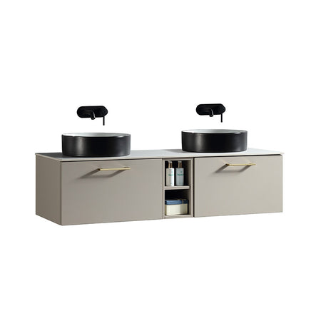 Tailored Bathrooms Piatta Wall Hung 1400mm Double Vanity Unit with Centre Storage and Sintered Stone Counter Top (1 size, 4 colours) - Brand New Bathrooms