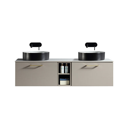 Tailored Bathrooms Piatta Wall Hung 1400mm Double Vanity Unit with Centre Storage and Sintered Stone Counter Top (1 size, 4 colours) - Brand New Bathrooms