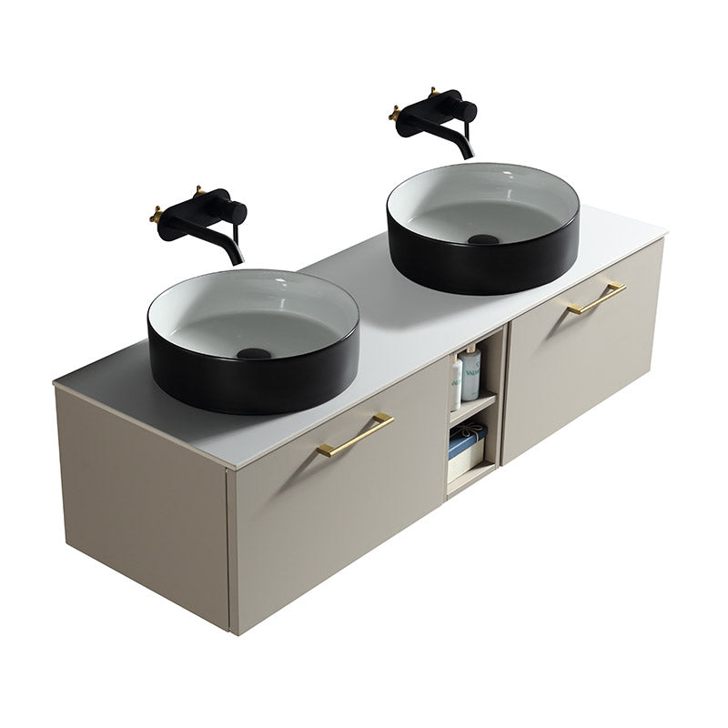 Tailored Bathrooms Piatta Wall Hung 1400mm Double Vanity Unit with Centre Storage and Sintered Stone Counter Top (1 size, 4 colours) - Brand New Bathrooms