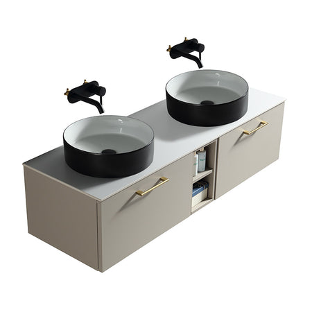 Tailored Bathrooms Piatta Wall Hung 1400mm Double Vanity Unit with Centre Storage and Sintered Stone Counter Top (1 size, 4 colours) - Brand New Bathrooms
