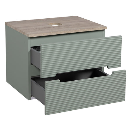 Tailored Bathrooms Monza Plus Fluted Wall Hung 600mm Vanity Unit & Counter Top (1 size, Aloe Green/Country Oak) - Brand New Bathrooms