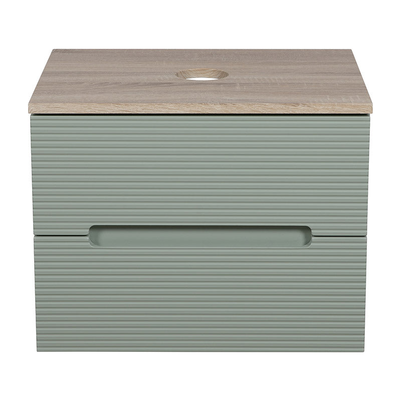 Tailored Bathrooms Monza Plus Fluted Wall Hung 600mm Vanity Unit & Counter Top (1 size, Aloe Green/Country Oak) - Brand New Bathrooms