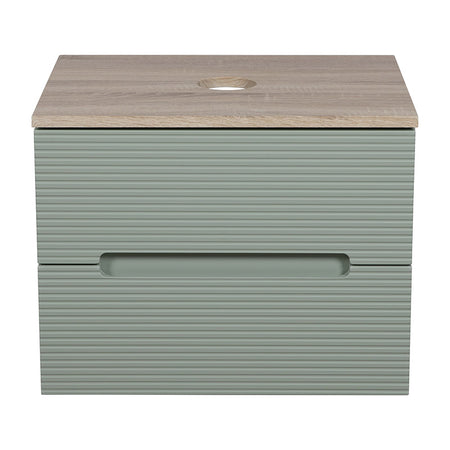 Tailored Bathrooms Monza Plus Fluted Wall Hung 600mm Vanity Unit & Counter Top (1 size, Aloe Green/Country Oak) - Brand New Bathrooms