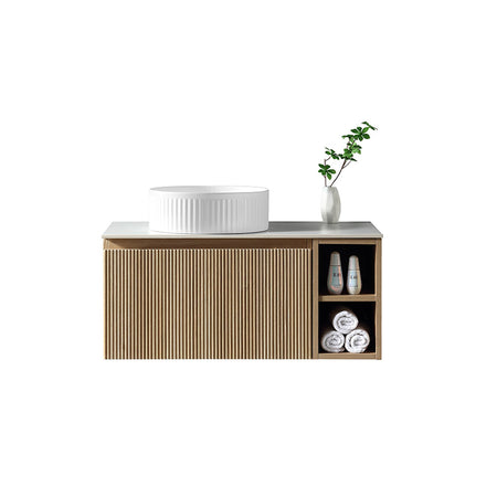 Tailored Bathrooms Flauto Wall Hung 800mm Vanity with Side Storage & Left Hand Sintered Stone Counter Top (1 size, 4 colours) - Brand New Bathrooms