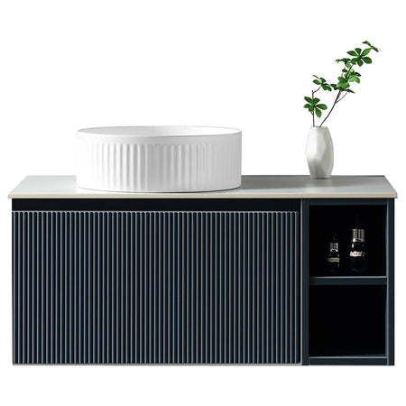 Tailored Bathrooms Flauto Wall Hung 800mm Vanity with Side Storage & Left Hand Sintered Stone Counter Top (1 size, 4 colours) - Brand New Bathrooms