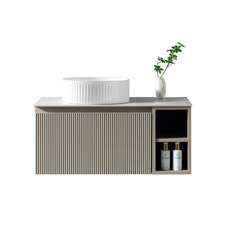 Tailored Bathrooms Flauto Wall Hung 800mm Vanity with Side Storage & Left Hand Sintered Stone Counter Top (1 size, 4 colours) - Brand New Bathrooms