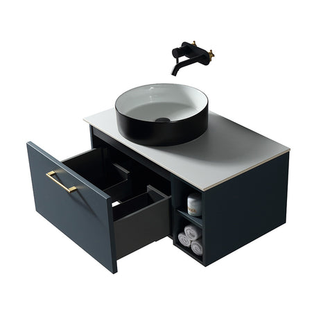 Tailored Bathrooms Piatta Wall Hung 800mm Vanity Unit with Side Storage & Left Hand Sintered Stone Counter Top (1 size, 4 colours) - Brand New Bathrooms