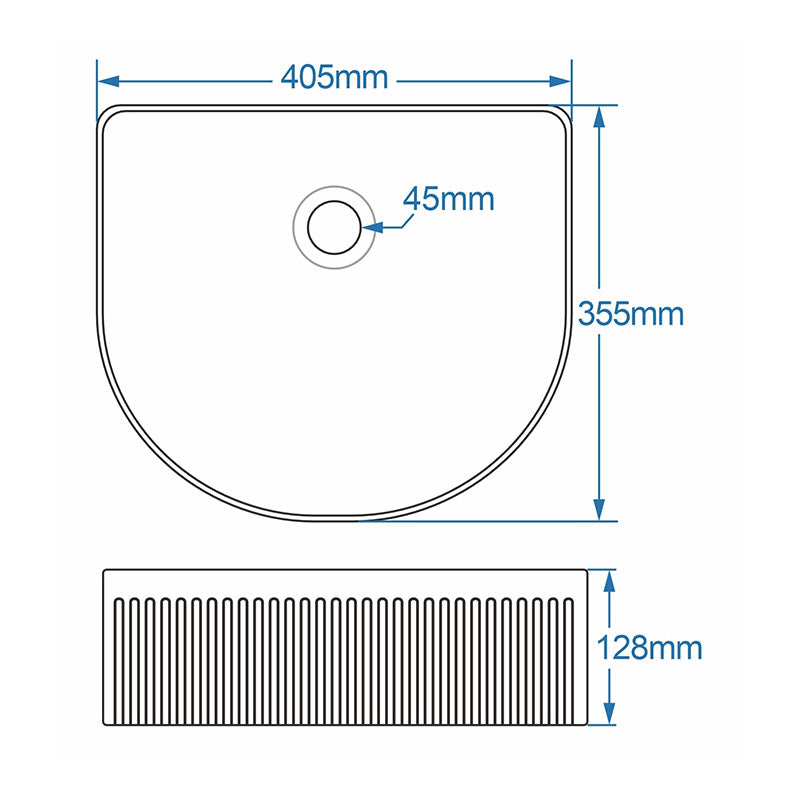 Tailored Bathrooms Flauto Fluted D-Shape Counter Top Basin (Gloss White) - Brand New Bathrooms