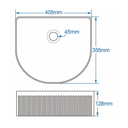 Tailored Bathrooms Flauto Fluted D-Shape Counter Top Basin (Gloss White) - Brand New Bathrooms