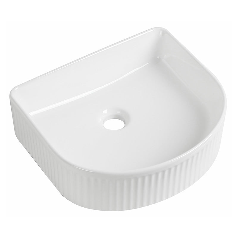 Tailored Bathrooms Flauto Fluted D-Shape Counter Top Basin (Gloss White) - Brand New Bathrooms