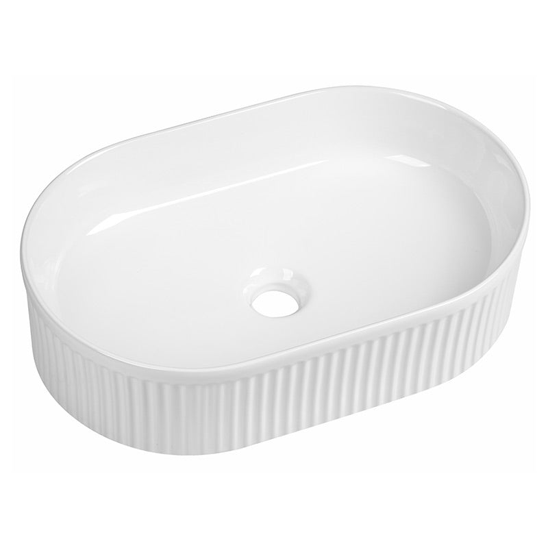 Tailored Bathrooms Flauto Fluted Oval Counter Top Basin (Gloss White) - Brand New Bathrooms